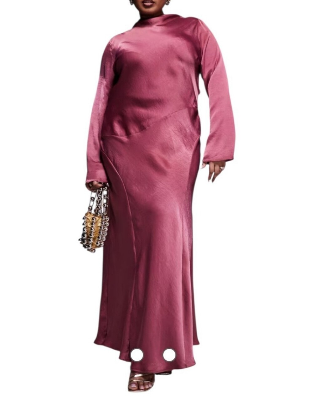 NWT ASOS DESIGN Curve high neck seam detail satin maxi dress Rose 24